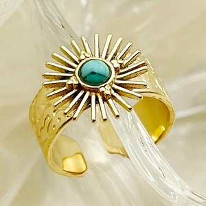 Bague Ouverte en Acier Inoxydable Plaque Or pour Femme Texture Martele Motif Lave Reglable Bijoux de Mode Cadeau