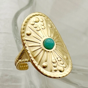Vintage Boheemse Roestvrijstalen Zonnebloem Schild Ring Verguld Ovaal Ingelegde Verstelbare Open Ring Vrouwen Mode Sieraden