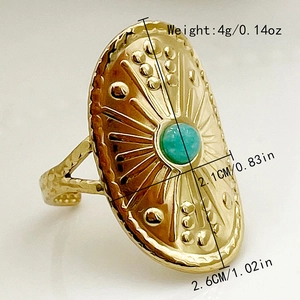 Retro zonnebloem ring met turquoise inleg en verguld roestvrijstalen schild ontwerp