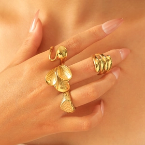 304 Stainless Steel Rings For Women Gold Plated Heart Flower Spiral Geometric Irregular Wave Ring Fashion Jewelry Gift