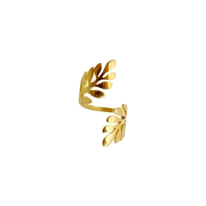 Vintage gouden bladvormige ring van roestvrij staal met verstelbaar open ontwerp