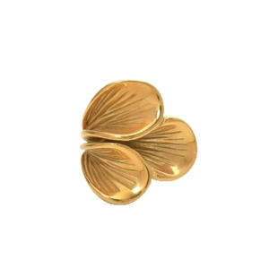 Golden 304 stainless steel ring featuring a triple layered ginkgo leaf design with textures