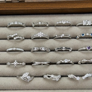 Elegant star and leaf zirconia open rings in silver finish for women fashion sets