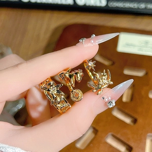 Anillos dorados vintage ajustables con diseño de unicornio y luna con cristales brillantes