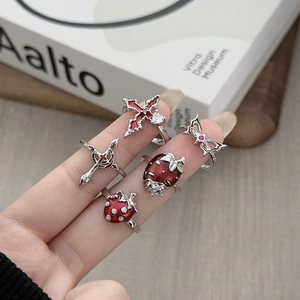 Gothic Y2K Emaille Aardbei Kruis Vlinder Open Ring Vrouwen Koper Zirkonia Maan Ster Verstelbare Ring Sieraden