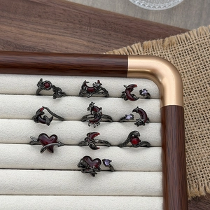 Gothic gun black snake heart and butterfly 10-piece ring set with deep red gems