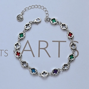 Colorful enamel cross bracelet in S925 sterling silver with minimalist artistic design