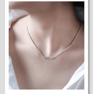 Thai silver smile rectangle pendant necklace on a delicate metal chain for women