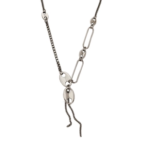 Chic silver tassel pig nose Y-necklace with asymmetrical box and link chains for women