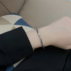 Vintage Thai silver rose thorn open bangle with antique vine texture for women and men