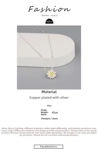 Detail showing 12mm daisy pendant and 45cm silver-plated copper chain necklace