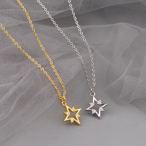 Hohlstern-Halskette mit Zirkonia-Anhängern in Gold und Silber Ausführung