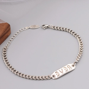 Retro Armband aus Thai-Silber mit gravierter REVE-Plakette und verstellbarer Kette