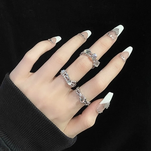Mondstein-Ringset für Damen mit unregelmäßigem silbernem Design und Opal-Effekt