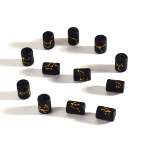 Black cylindrical beads with gold zodiac patterns for DIY jewelry making accessories