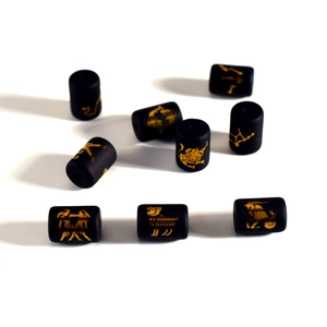 Matte black glass zodiac beads with gold painted constellation symbols for DIY jewelry making