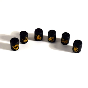 Matte black glass cylinder beads with gold zodiac signs for DIY jewelry making