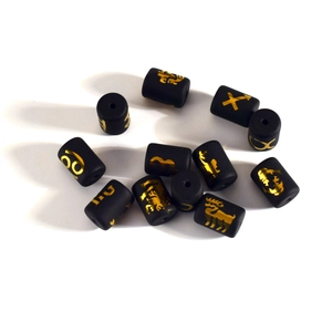 Matte Black Glass Cylindrical Beads With Double Sided Gold Lacquer Zodiac Signs Pattern DIY Jewelry Making Handicraft Loose Beads