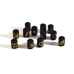 Matte black zodiac beads with gold painted astrology symbols for DIY jewelry making