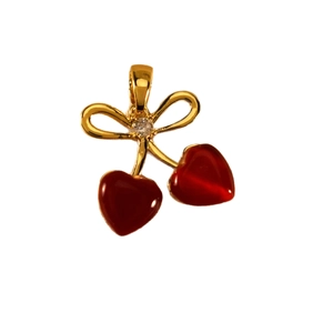 Sparkling cherry pendant with red heart crystals and gold bow knot accessory