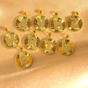 Fashion Gold Plated Copper Round Initial Pendant Micro Paved Zirconia Letter Sunburst Sunray Charm For Women DIY Jewelry Making