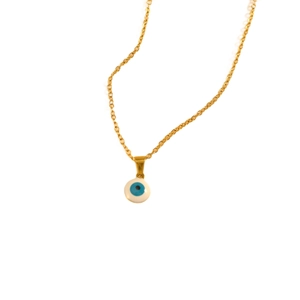 Collar minimalista de acero inoxidable dorado con colgante de ojo turco azul y blanco