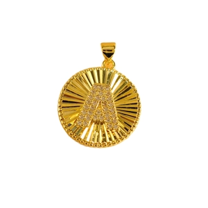 Sparkling gold-plated sunburst pendant with zircon-encrusted initial A for women