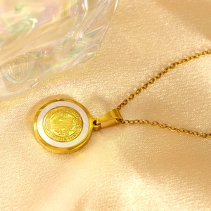 Goldene Benedikt-Medaille-Halskette mit Perlmutt-Inlay und langlebiger Edelstahlkette