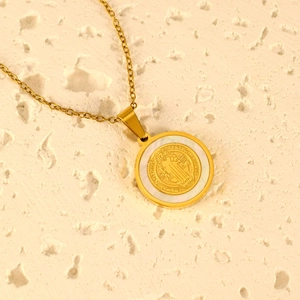 Goldene Benedikt-Medaillon-Halskette mit Perlmutt-Inlay und Edelstahlkette für Damen