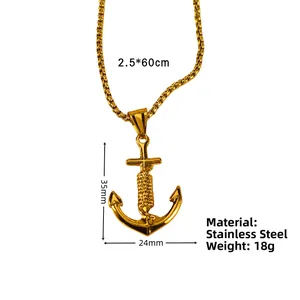 Detailed view of golden stainless steel anchor pendant with 35x24mm dimensions