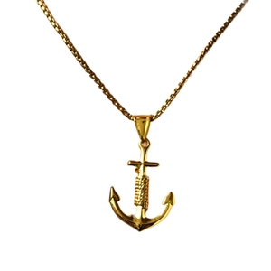 Golden anchor pendant necklace with rope detail and box chain for men and women