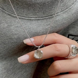 Conjunto de collar y anillo de plata tailandesa con cuarzo ahumado cuadrado para mujer