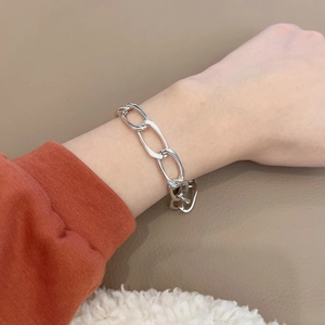 Poliertes silbernes grobes Gliederkettenarmband für Damen im koreanischen Minimalismus-Stil