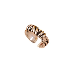 Retro S925 sterling silver open ring with twisted woven multi-layer braid design