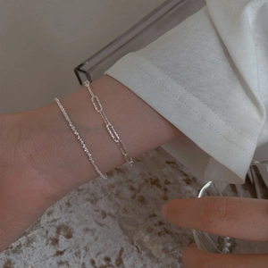 Minimalist Silver Color Paperclip Chain Necklace And Bracelet Set For Women Exquisite Zirconia Moon Pendant Jewelry Accessories