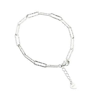 Polished S925 sterling silver paperclip chain necklace with heart pendant and lobster clasp