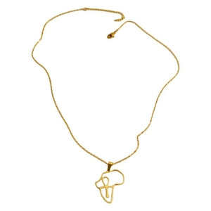 Gold Africa map and Ankh cross pendant necklace in stainless steel on white background