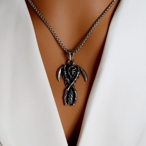 Collier pendentif faucheuse gothique avec faux croisées et chaîne box argentée
