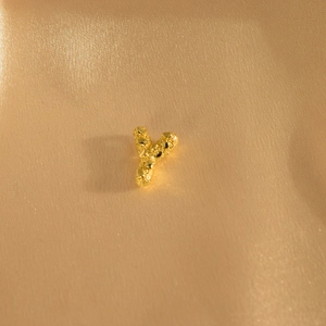 Makro-Detail des goldenen Buchstabe-Y-Anhängers mit matter Textur und glänzenden Punkten