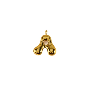 Golden 3D balloon-style letter A pendant made of polished brass for custom necklaces