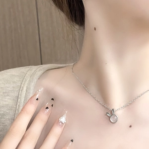 Elegant silver rabbit moonstone pendant necklace for women on minimalist chain