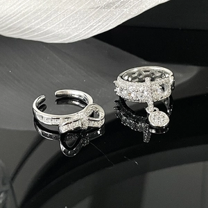 Lussuosi Anelli Regolabili Aperti In Zirconia Con Fiocco E Fibbia Di Cintura Per Donna Gioielli Di Moda In Lega Di Rame Placcati Argento