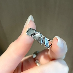 Bague ouverte irrégulière en argent au design rétro texturé style lave pour hommes et femmes