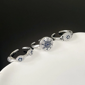 Luxury Copper Zirconia Evil Eye Ring Set For Women Adjustable Opening Silver Plated Starburst Turkish Style Fashion Jewelry Finger Ring