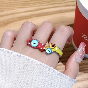 Bague ouverte originale avec de grands yeux et design de monstre en émail coloré