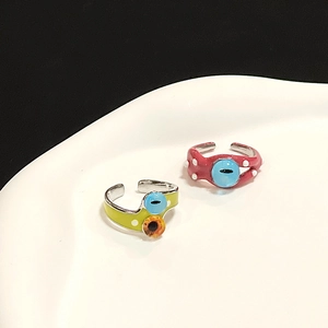 Bague Ouverte Drôle de Monstre Gros Yeux pour Femmes Émail à l'Huile Excentrique Réglable en Cuivre Bijoux de Dessin Animé