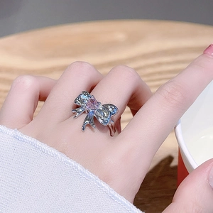 Ring mit rosa Herz-Zirkonia und Schleife, verstellbares offenes Design in Silberoptik