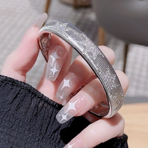 Star-style brushed silver bangle featuring shimmering micro-pave crystals for women