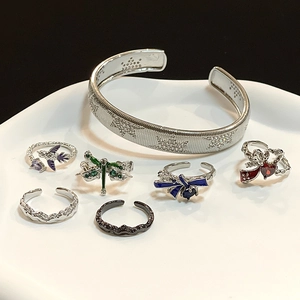 Colorful enamel bow and butterfly open rings with star bangle jewelry set for women
