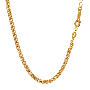 Chunky gold braided wheat chain necklace with 18KGP lobster clasp and polished finish